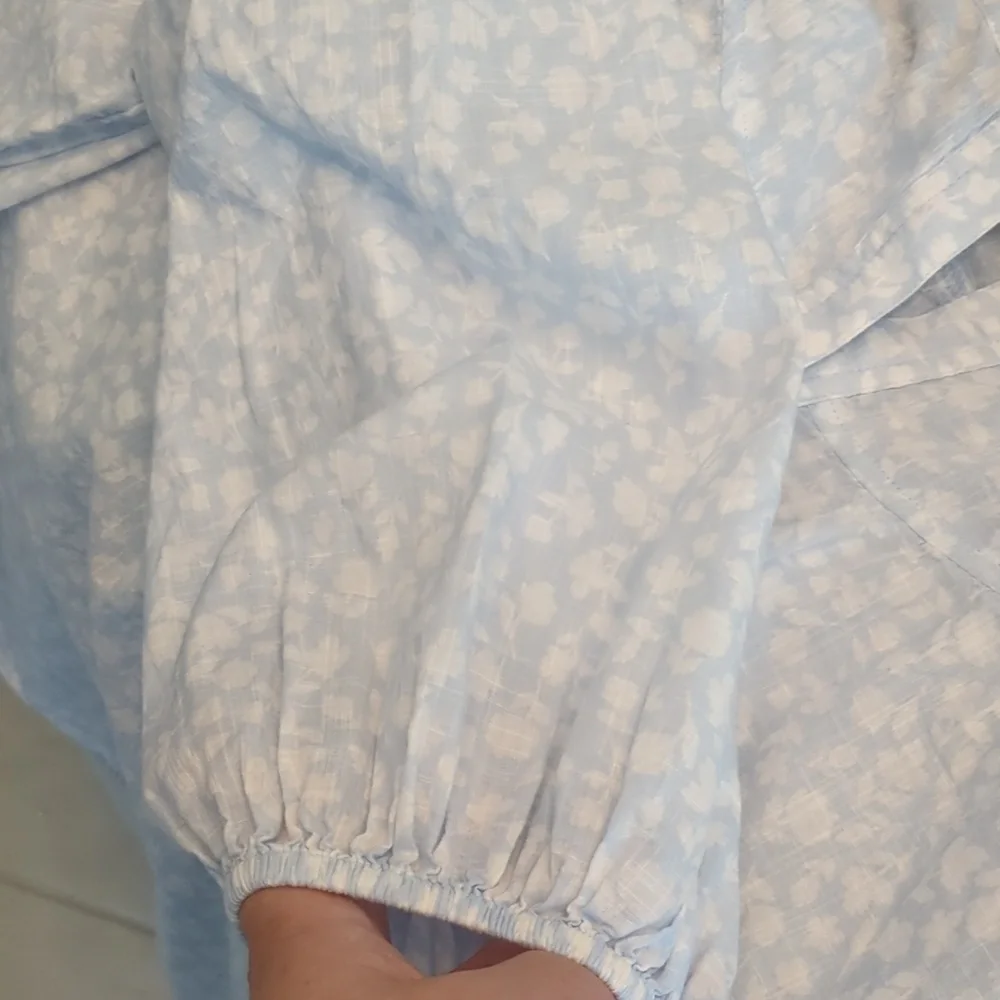 Caslon Light Blue Balloon 3/4 Sleeves Floral Print Cottage Core Airy Blouse XL - Picture 7 of 7